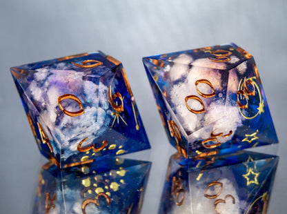 Cloudy Night Sky- 7 Piece Handmade Resin Dice