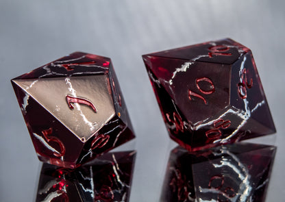 Crimson and Silver Kintsugi - 7 Piece Handmade Resin Dice