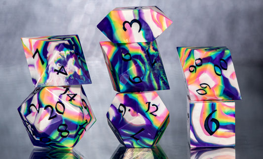 Traditional Tie-Dye: 7 Piece Handmade Resin Dice