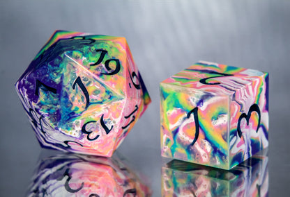 Traditional Tie-Dye: 7 Piece Handmade Resin Dice