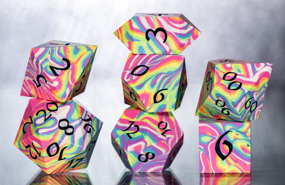 Neon Tie-Dye: 7 Piece Handmade Resin Dice