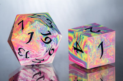 Neon Tie-Dye: 7 Piece Handmade Resin Dice