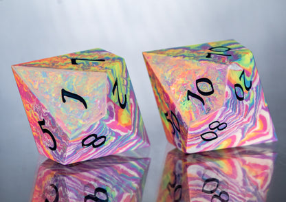 Neon Tie-Dye: 7 Piece Handmade Resin Dice