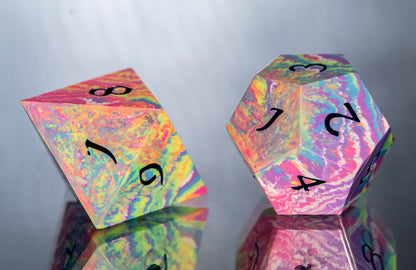 Neon Tie-Dye: 7 Piece Handmade Resin Dice