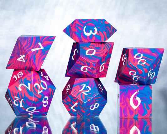 Bi Pride Dirty Pour: 7 Piece Handmade Resin Dice