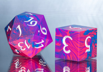 Bi Pride Dirty Pour: 7 Piece Handmade Resin Dice