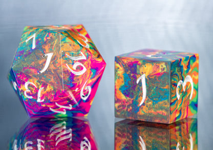 Tropical Rainbow Dirty Pour: 7 Piece Handmade Resin Dice