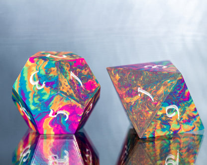 Tropical Rainbow Dirty Pour: 7 Piece Handmade Resin Dice