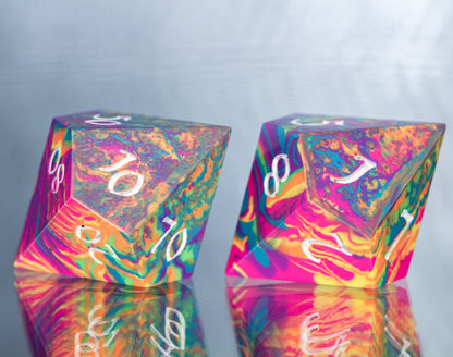 Tropical Rainbow Dirty Pour: 7 Piece Handmade Resin Dice