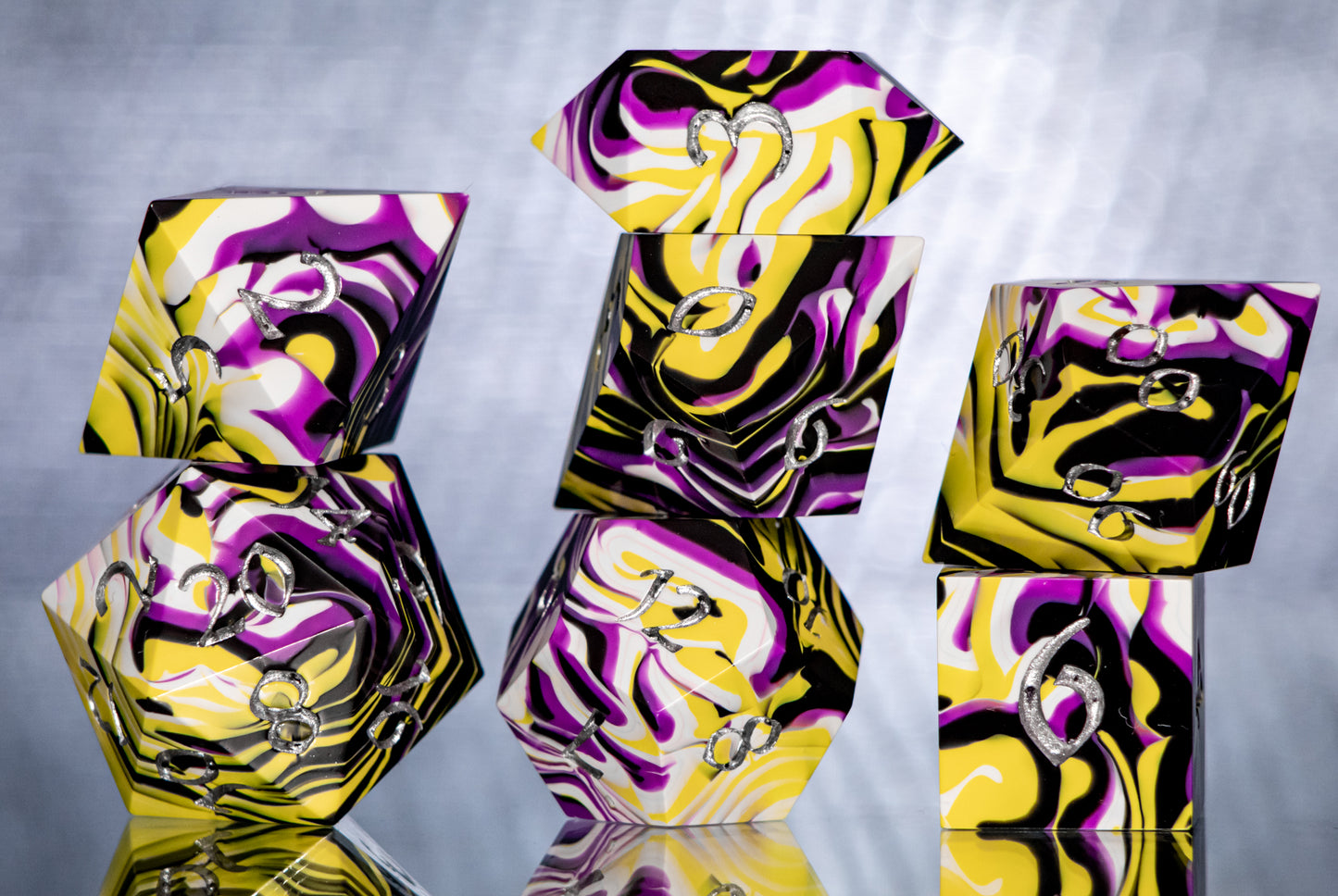 Non-binary Pride Dirty Pour: 7 Piece Handmade Resin Dice