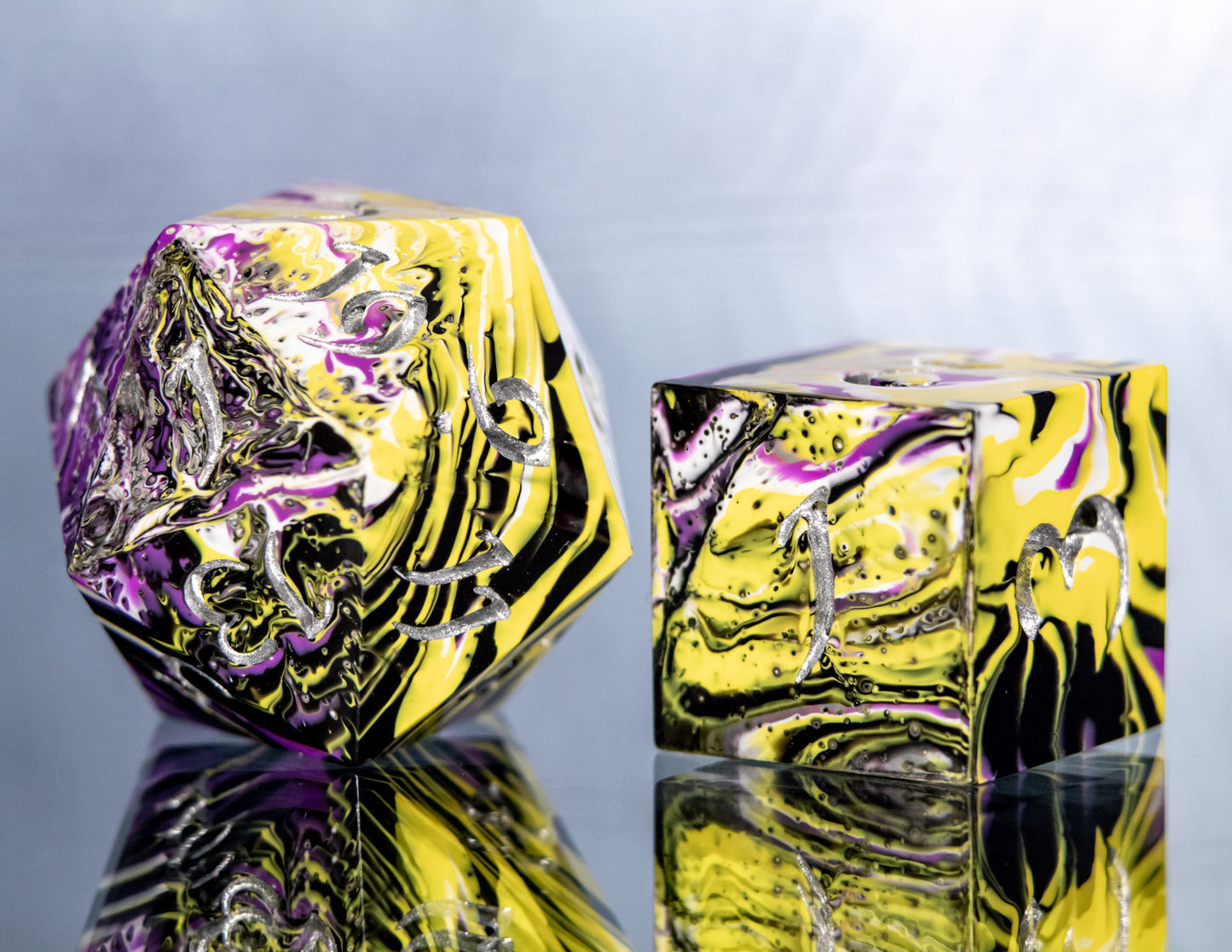 Non-binary Pride Dirty Pour: 7 Piece Handmade Resin Dice