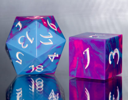 Bi Pride Dirty Pour: 7 Piece Handmade Resin Dice