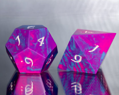 Bi Pride Dirty Pour: 7 Piece Handmade Resin Dice