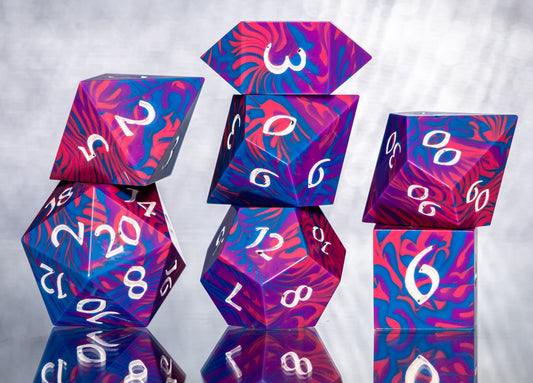 Bi Pride Dirty Pour: 7 Piece Handmade Resin Dice