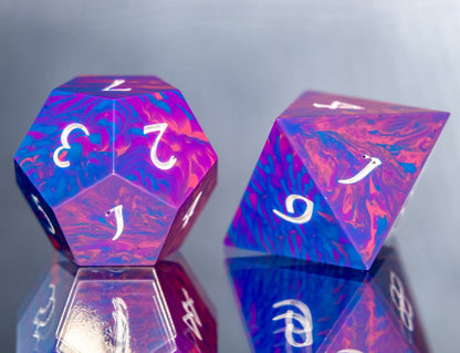 Bi Pride Dirty Pour: 7 Piece Handmade Resin Dice