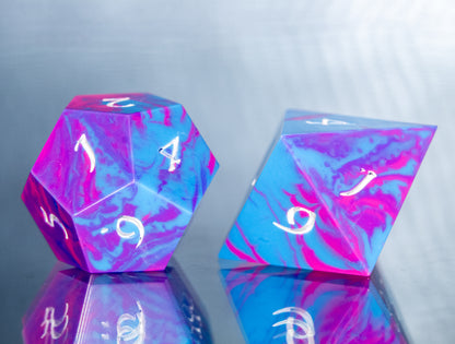 Bi Pride Dirty Pour: 7 Piece Handmade Resin Dice