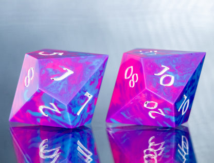 Bi Pride Dirty Pour: 7 Piece Handmade Resin Dice