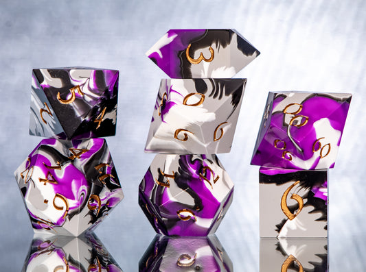 Ace Pride Dirty Pour: 7 Piece Handmade Resin Dice