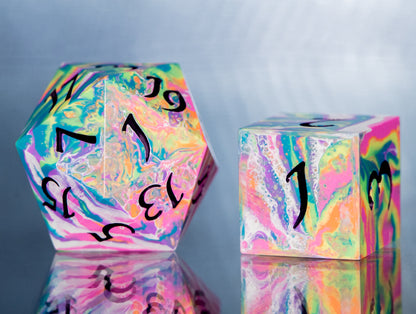 Rainbow Dirty Pour: 7 Piece Handmade Resin Dice