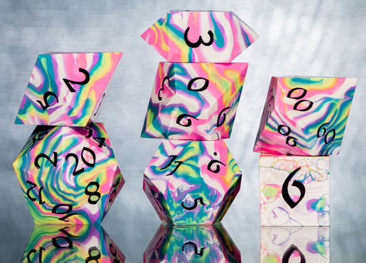 Rainbow Dirty Pour: 7 Piece Handmade Resin Dice