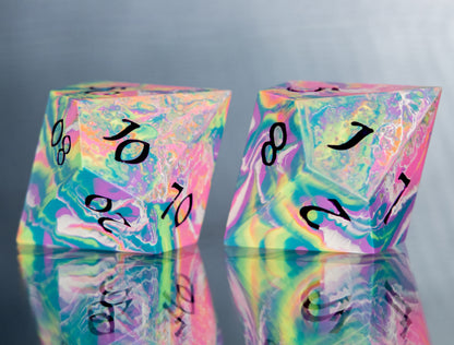 Rainbow Dirty Pour: 7 Piece Handmade Resin Dice