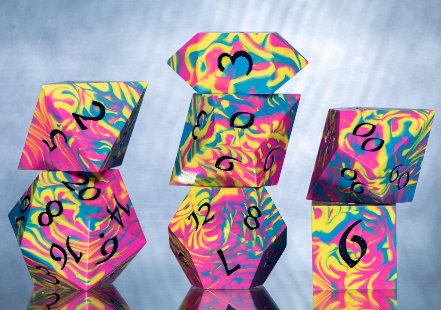 Pan Pride Dirty Pour: 7 Piece Handmade Resin Dice