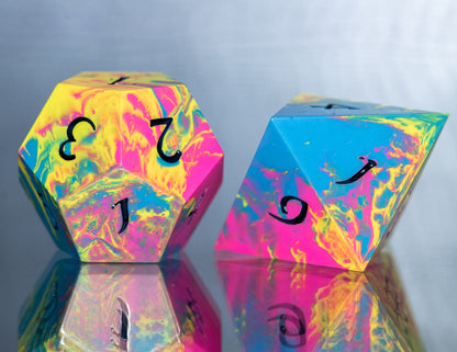 Pan Pride Dirty Pour: 7 Piece Handmade Resin Dice