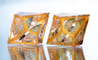 Gilded Lepidoptera - 7 Piece Handmade Resin Dice