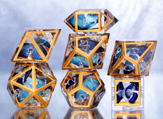 Antique Morphos - 7 Piece Handmade Resin Dice