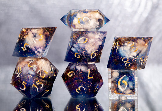 Cloudy Sunset - 7 Piece Handmade Resin Dice