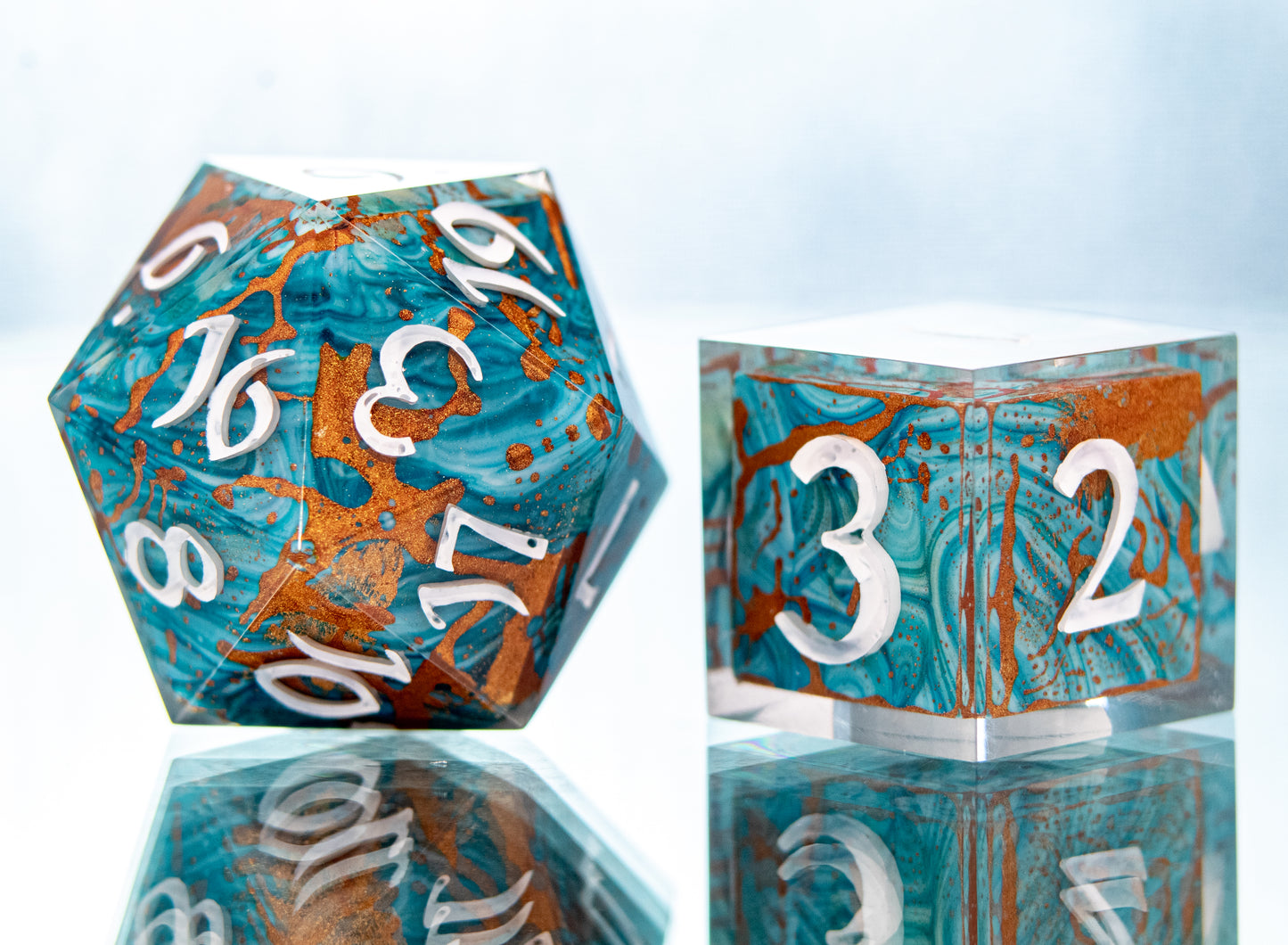 Gold and Teal Haze - 7 Piece Handmade Resin Dice