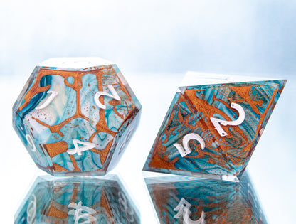 Gold and Teal Haze - 7 Piece Handmade Resin Dice