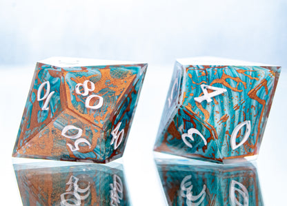 Gold and Teal Haze - 7 Piece Handmade Resin Dice