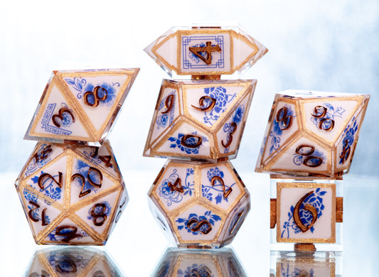 Gilded Porcelain - 7 Piece Handmade Resin Dice