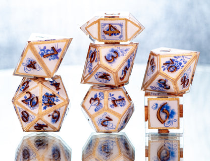 Gilded Porcelain - 7 Piece Handmade Resin Dice