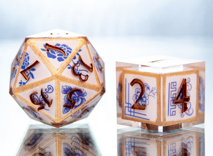 Gilded Porcelain - 7 Piece Handmade Resin Dice