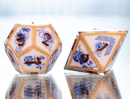 Gilded Porcelain - 7 Piece Handmade Resin Dice