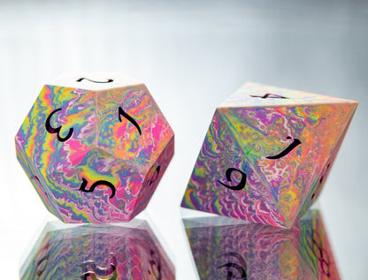 Rainbow Dirty Pour: 7 Piece Handmade Resin Dice