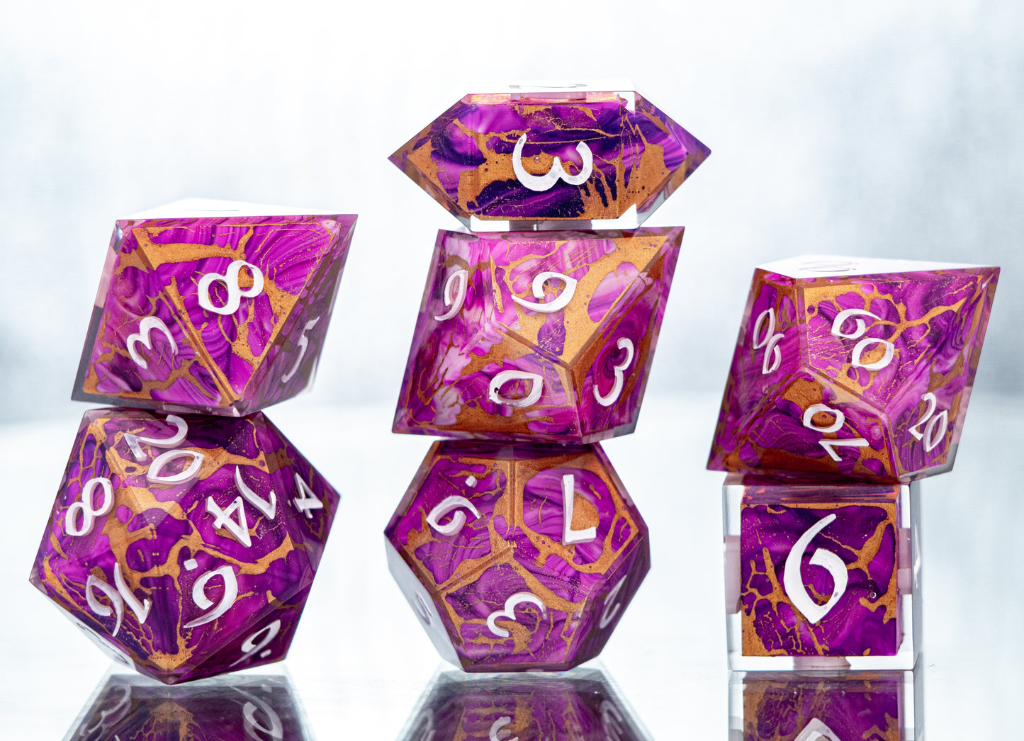 Gold and Purple Haze - 7 Piece Handmade Resin Dice