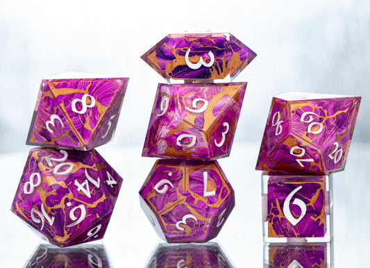 Gold and Purple Haze - 7 Piece Handmade Resin Dice