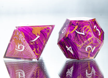 Gold and Purple Haze - 7 Piece Handmade Resin Dice