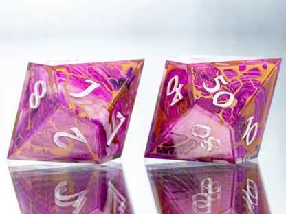 Gold and Purple Haze - 7 Piece Handmade Resin Dice