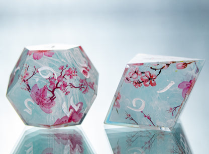 Sakura on the Water - 7 Piece Handmade Resin Dice