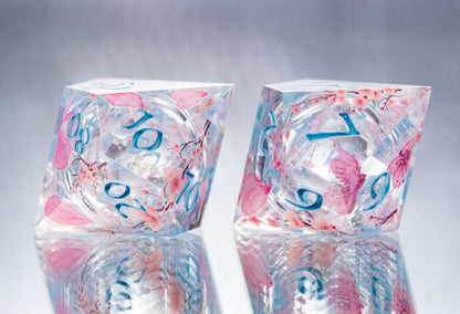 Sakura on the Water - Liquid Core 7 Piece Handmade Resin Dice