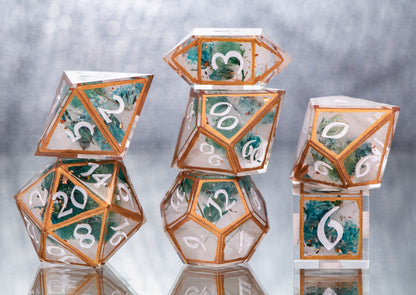 Flowers Through the Fog - 7 Piece Handmade Resin Dice