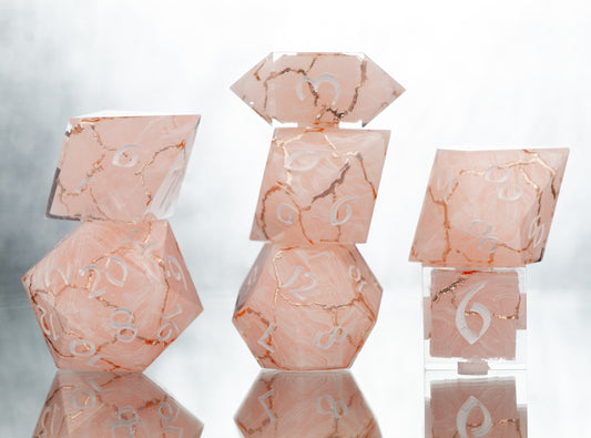 Rose Quartz Kintsugi - 7 Piece Handmade Resin Dice