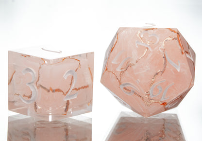 Rose Quartz Kintsugi - 7 Piece Handmade Resin Dice