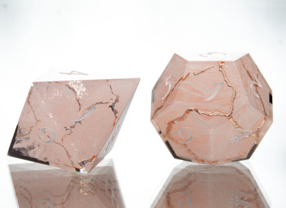 Rose Quartz Kintsugi - 7 Piece Handmade Resin Dice