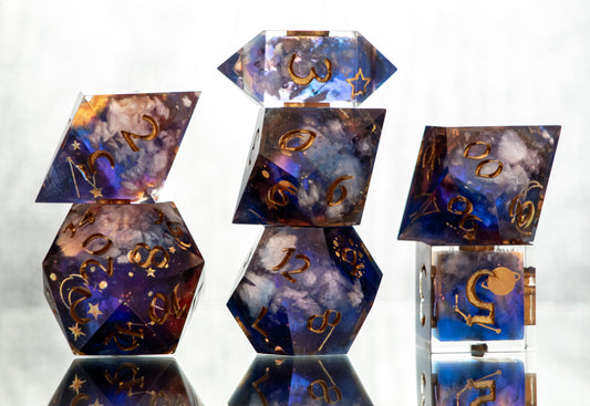 Clouds at Dusk- 7 Piece Handmade Resin Dice