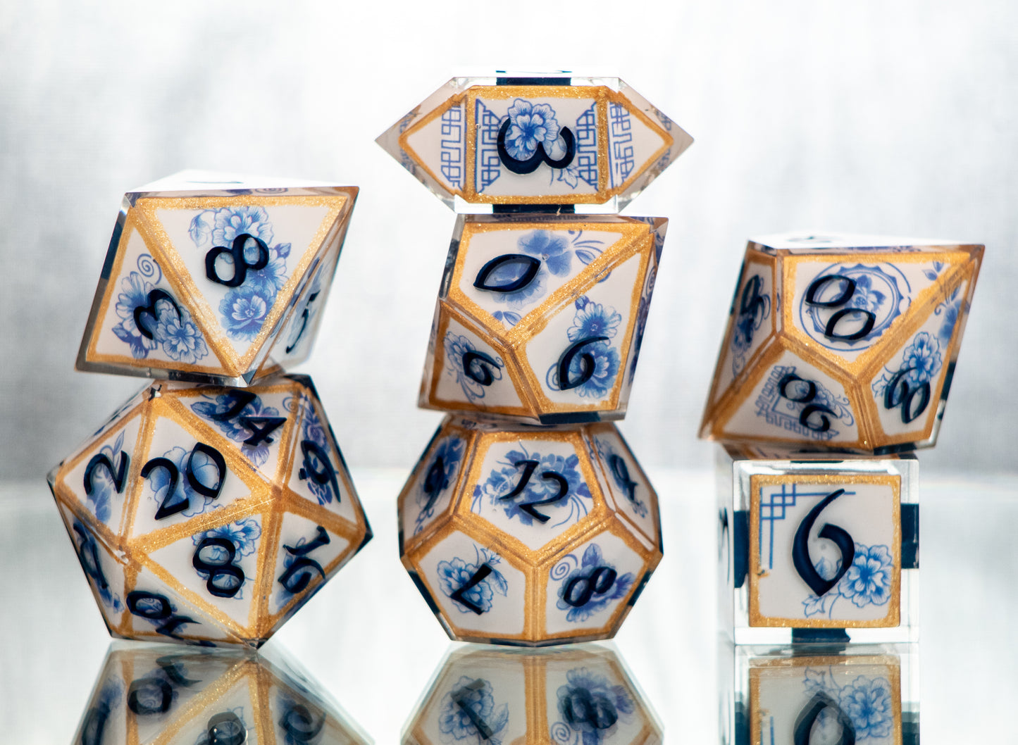 Gilded Porcelain - 7 Piece Handmade Resin Dice